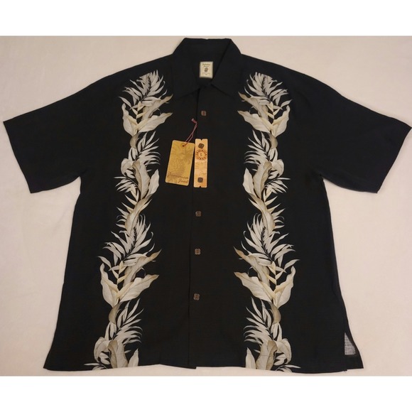 NWT Jamaica Jaxx Men's L/G Black Floral Hawaiian 100% Silk Button-Up Shirt - Picture 2 of 13